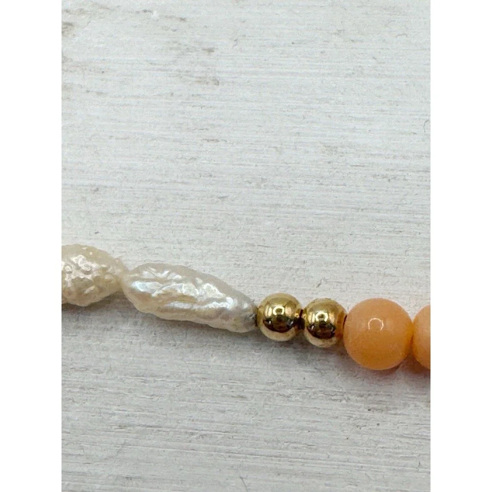 Vtg 14K Yellow Gold Angel Skin Coral Freshwater Pearl Necklace 19” Quiet Luxury
